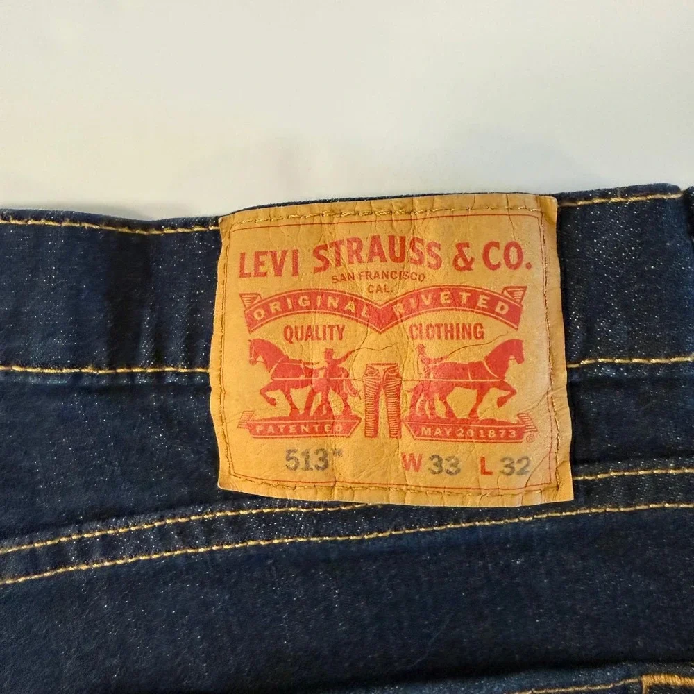 Levis 513 Slim Straight Jeans Mens 33x32 Dark Indigo Blue Denim Pants
